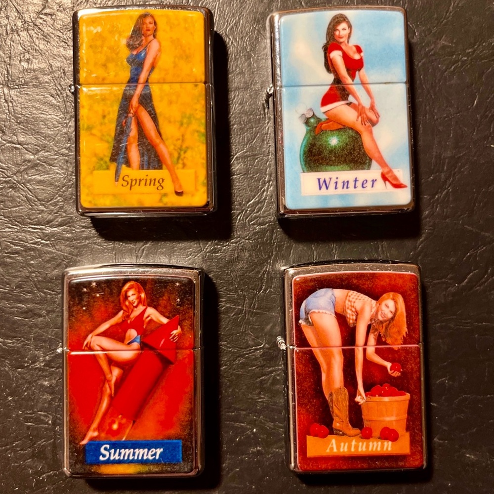 Like-New Unused Seasonal Pin-Up Lighter Set